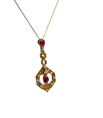 Ruby & Cambodian Zircon 14K Gold Overlay Sterling Silver Pendant 0.86ct No Chain - Image 1 of 4