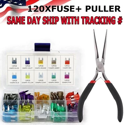 120pcs MINI Blade Fuse Assortment Auto Car Motorcycle SUV FUSES Kit APM ATM - Image 1 of 4