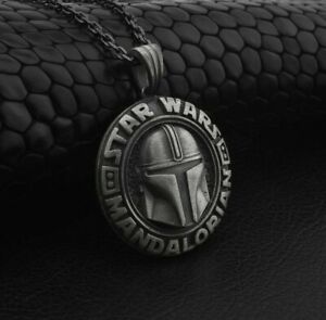 Star Wars mandalorian helmet handmade Pendant necklace 925 silver Gift Men 