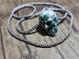 Vintage Women's Men's Jewelry Necklace Sterling 925 Silver Skull Agate Chain - Picture 1 of 15