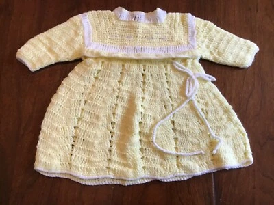 Vestido amarillo vintage tejido a ganchillo bebé infantil Foto 1 de 4