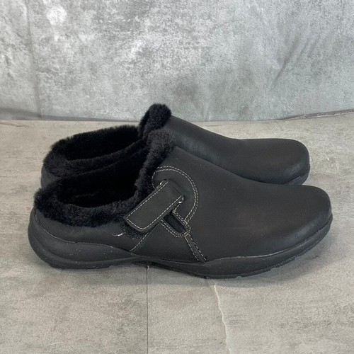 CLARKS COLLECTION Zoccoli slip on donna in pelle nera Roseville in pelliccia sintetica taglia 6 5