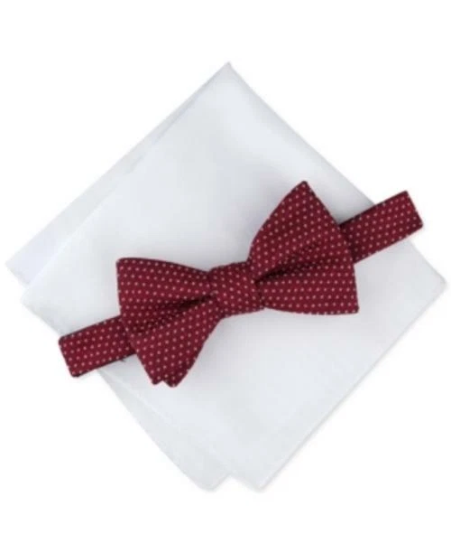 MSRP $55 Alfani Men's Dot Pre-Tied Bow Tie & Solid Pocket Square Set One Size - Image 1 of 1