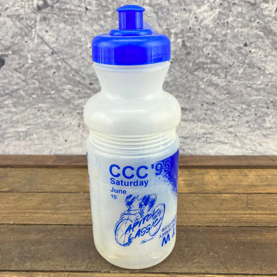 Vintage Yellow Jersey Water Bottle Racing Club Madison WI 95 Clear   CCC 1995 - Image 1 of 4