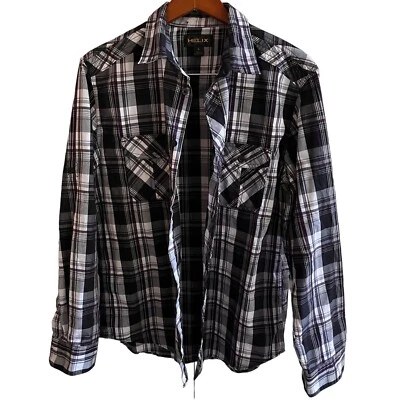 Helix Button Up Shirt Mens L Black White Checkered Plaid Western Roll Up Cuffs - Image 1 of 4