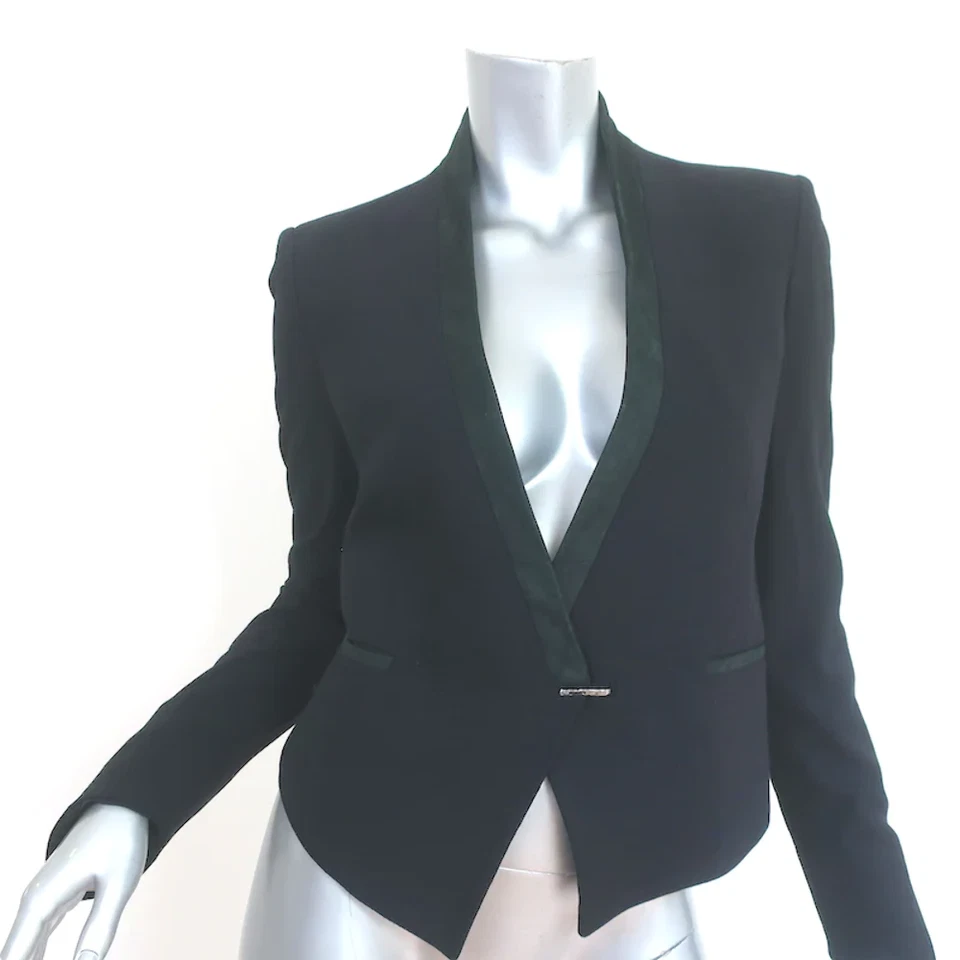 Chaqueta Helmut Lang Negra Cuero Bordado Lana Elástica Talla 0 Foto 1 de 4