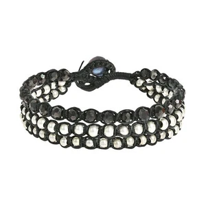 Brazalete Chic Medley Tres Hilos Cuentas Cristal-Plata Negro - Imagen 1 de 5