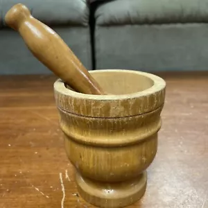 Italian Wooden Turned Mortar And Pestle Set 4-5/8” Tall - Picture 1 of 11