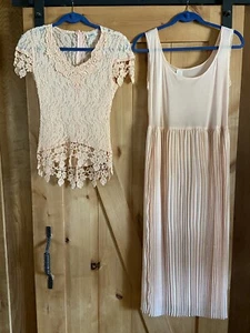 Vintage Grecian Hippie Accordion Maxi Party Dress Lace Top Size Small - Picture 1 of 8