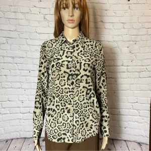 Joe Fresh 100% Silk Animal Print Long Sleeve Shirt Size S - Picture 1 of 9