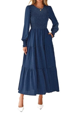 Maxi Vestidos Dowerme para Mujer 2025 Manga Larga Floral Calado Línea A Polka D... Foto 1 de 4