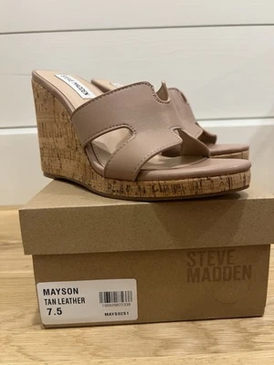 CUÑA MUJER STEVE MADDEN MAYSON CUERO TOSTADO 7.5 NUEVA EN CAJA Foto 1 de 4