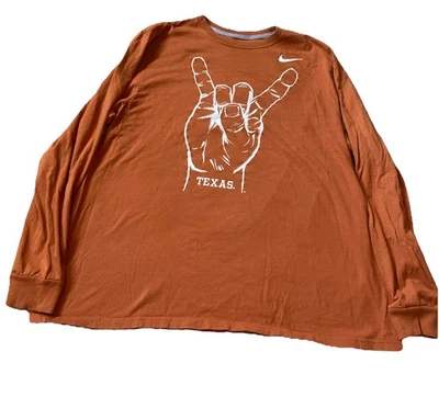 NIKE UT University Austin TEXAS Longhorns HOOK 'EM Swoosh Burnt Orange XXL Long - Image 1 of 4