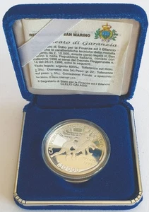 SAN MARINO 1998 Moneta in argento del Campionato mondiale di calcio Fondo Specch - Picture 1 of 1