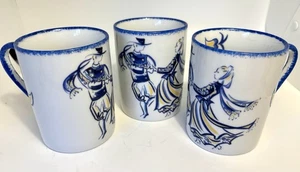 Tazas Decoradas Quimper Croquet Francia - Juego de 3 3/4" Centro Hombre y Mujer - Imagen 1 de 5