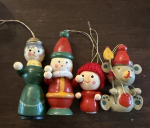 Vintage Weihnachtsschmuck aus Holz bemalt Engel, Teddybär, 4er Set - Bild 1 von 3