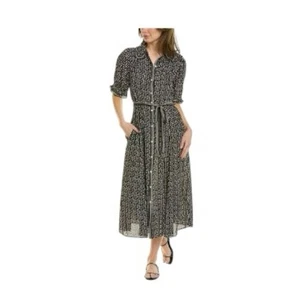 Neu mit Etikett Max Studio Hemdkleid Kragen Krepp gepunktet Hemdärmel Midikleid M - Bild 1 von 10
