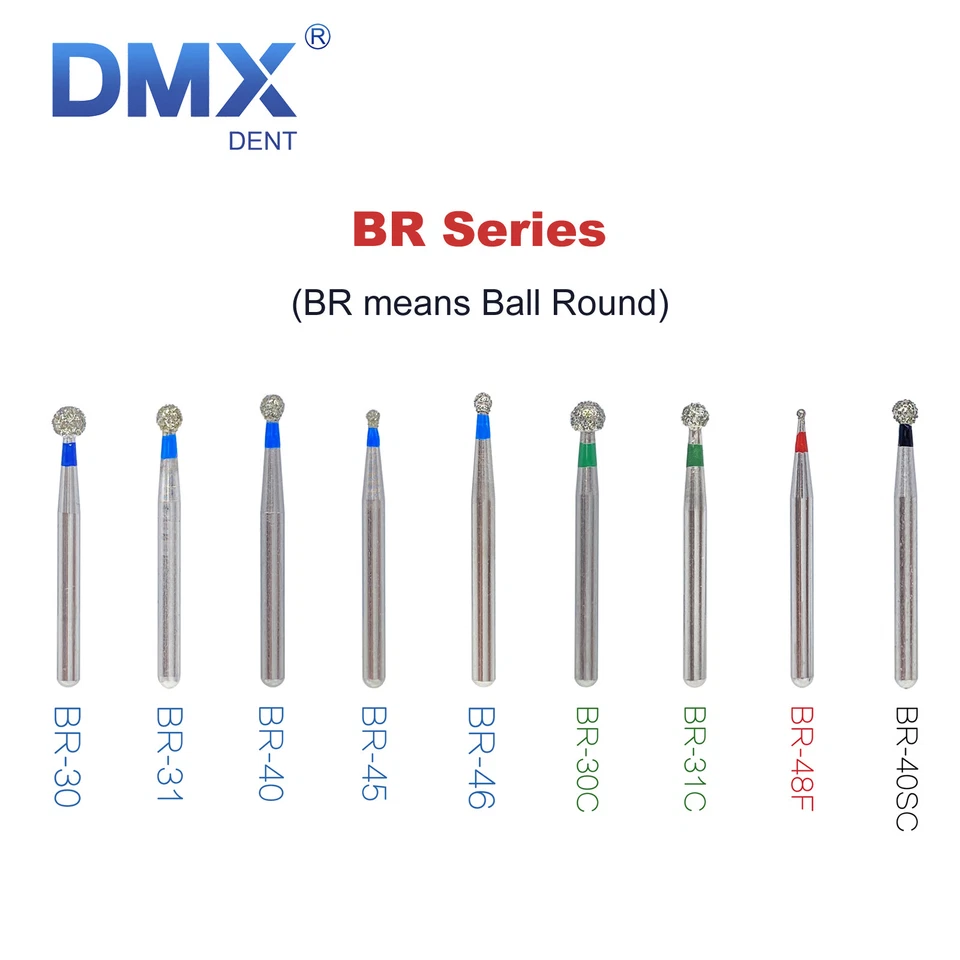 5pcs DMXDENT Dental Diamond Burs Ball Round FG 1.6mm for High Speed Handpiece
