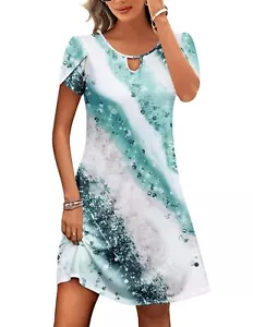 Women's A-Line Floral Summer Dress Short Sleeve Mini Dress with Pockets - Picture 1 of 6