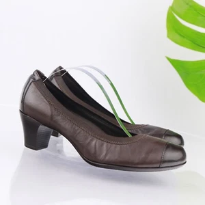 Munro Womens Odette Pump Size 7.5 WIDE Brown Leather Block Heel Dress Shoe Comfy - Picture 1 of 13