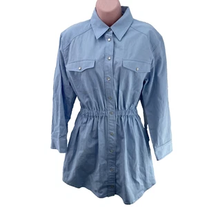 Zara Mini Shirt Dress, Linen Blend, Size S, Sky Blue - Picture 1 of 16