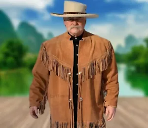 Exclusive Men's Buckskin Suede Fringe Jacket - Native American Style Old West Co - Picture 1 of 4
