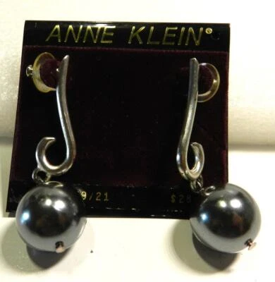 ANNE KLEIN Silver tone Pierced Dangle EARRINGS Original Card New Old Stock - Image 1 of 4
