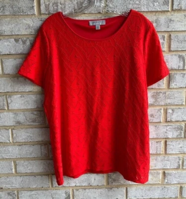Blusa pulóver forrada con superposición de encaje manga corta Marc New York para mujer talla XL Foto 1 de 4