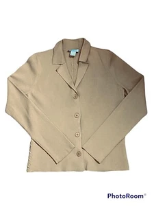 White & Warren Size Medium Cardigan Sweater Buttons Collar Lacing Beige Women’s - Picture 1 of 4