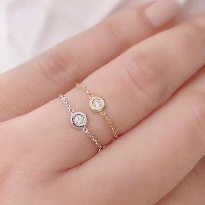 Anillo de cadena de diamantes con bisel de oro amarillo blanco macizo de 14 K anillo apilable minimalista  Foto 1 de 3