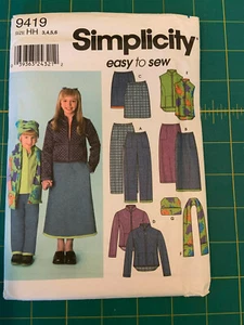 SimplictyUncut Girls Pants,Skirt,Jacket, Vest,Scarf,Hat Sewing Pattern Size 3-8 - Picture 1 of 2