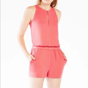 NEW! BCBGMAXAZRIA Andy Coral Keyhole Jersey Romper CORAL WOMENS MEDIUM - Picture 1 of 3
