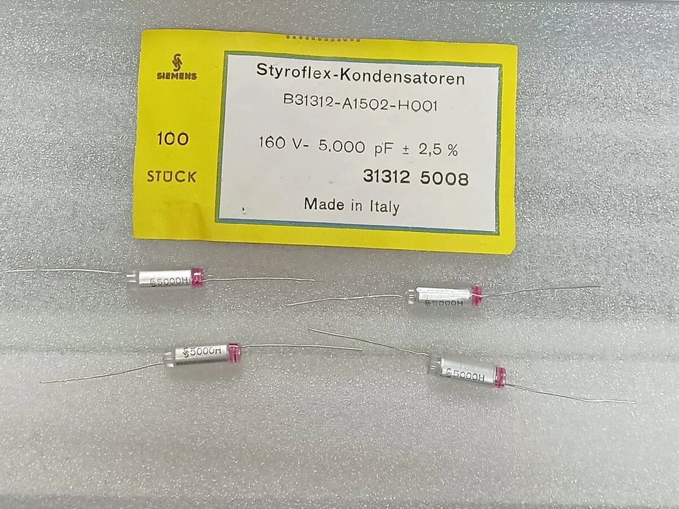 4 piezas Siemens 5000pF 160V 2.5% Condensador de película de poliestireno Hecho en Italia Foto 1 de 1