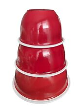 HTF Vintage CorningWare Stoneware Nesting Mixing Bowls Set of 3 Red & White - C