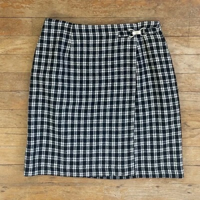 Minifalda envolvente a cuadros vintage talla XS 26" cintura años 90 mezcla de lana negra Foto 1 de 4
