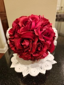 6" Silk Hanging Red Roses Kissing Flower Pomander Ball Wedding Party Decoration - Picture 1 of 4