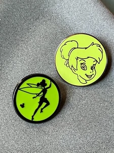 Lot of Disney Trading Collector’s Green Round Peter Pan’s TINKERBELL Enamel Silv - Picture 1 of 5