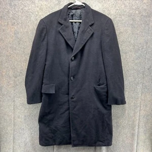Vintage Saks Fifth Avenue Trench Coat Mens 42 Black Wool Classic Cashmere Jacket - Picture 1 of 13