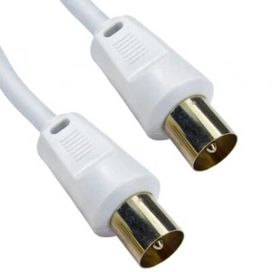 5m Male to Plug Aerial White Cable Gold & Shielded Coaxial Lead TV Freeview - Picture 1 of 1