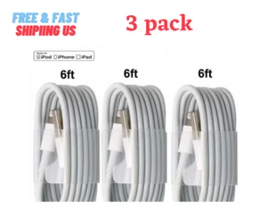 6FT USB Data Charger Cables Cords For Apple iPhone 5 S 6 7 8 X Plus (3 Pack) - Picture 1 of 4