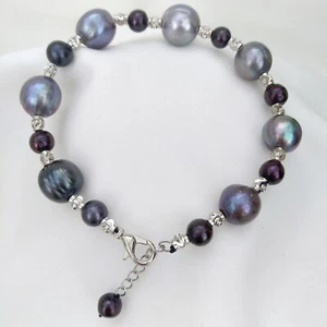 Beautiful AAA+ South Sea Peacock Black Gray Pearl Bracelet 7.5" Adjustable 14KGP - Picture 1 of 6