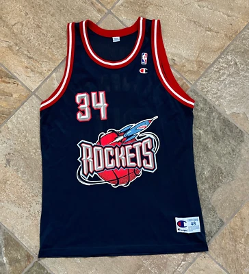 Vintage Houston Rockets Hakeem Olajuwon Champion Basketball Jersey, Size 48, XL - Image 1 of 4