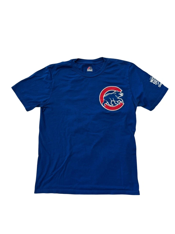Camiseta Majestic Chicago Cubs Bryant #17 2016 Serie Mundial Azul Niños L 14-16 Usada en Excelente Condición Foto 1 de 4