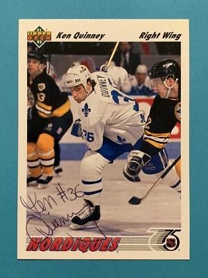 KEN QUINNEY Signed 1991-92 Upper Deck #419 QUEBEC NORDIQUES Autograph AUTO - Image 1 of 2
