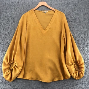 Anthropologie Tante Wanda Bluse Damen Small Gelb Lang Ballonärmel Schimmer* - Bild 1 von 11
