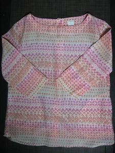 180008 Girl’s 12 CREWCUTS Outlet Geo Floral 3/4 Sleeve Cotton Silk Blouse  - Picture 1 of 3