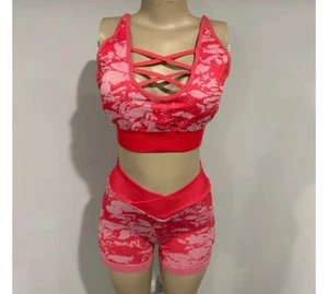 Workout Set Size medium Womens New Camouflage High Rise Shorts Bra - Picture 1 of 4