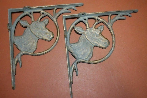 2pc Deer Antler Design Antique Style Wall Mount Shelf Brackets, Cast Iron, B-73 Cover