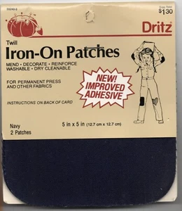 DRITZ-TWILL IRON ON PATCHES-NAVY-2 PATCHES-INSTRUCTIONS ON BACK - 5 in x 5 in - Picture 1 of 2