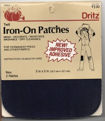 DRITZ-TWILL IRON ON PATCHES-NAVY-2 PATCHES-INSTRUCTIONS ON BACK - 5 in x 5 in - Image 1 of 2